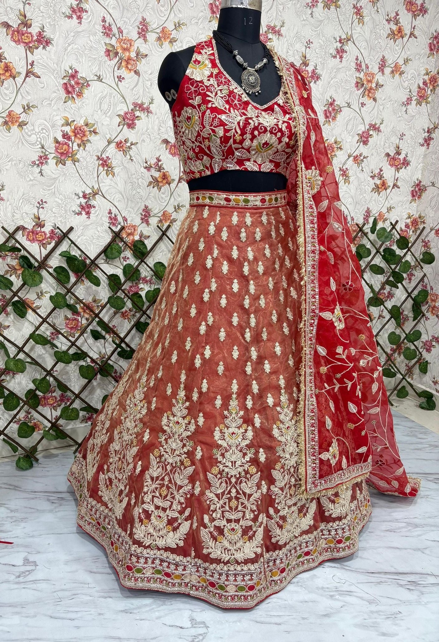 Toelsie Unstitched Lehenga Red