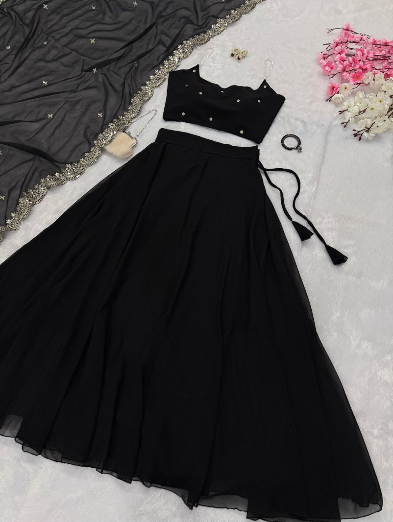 Trishana Fully Stitched Lehenga Black