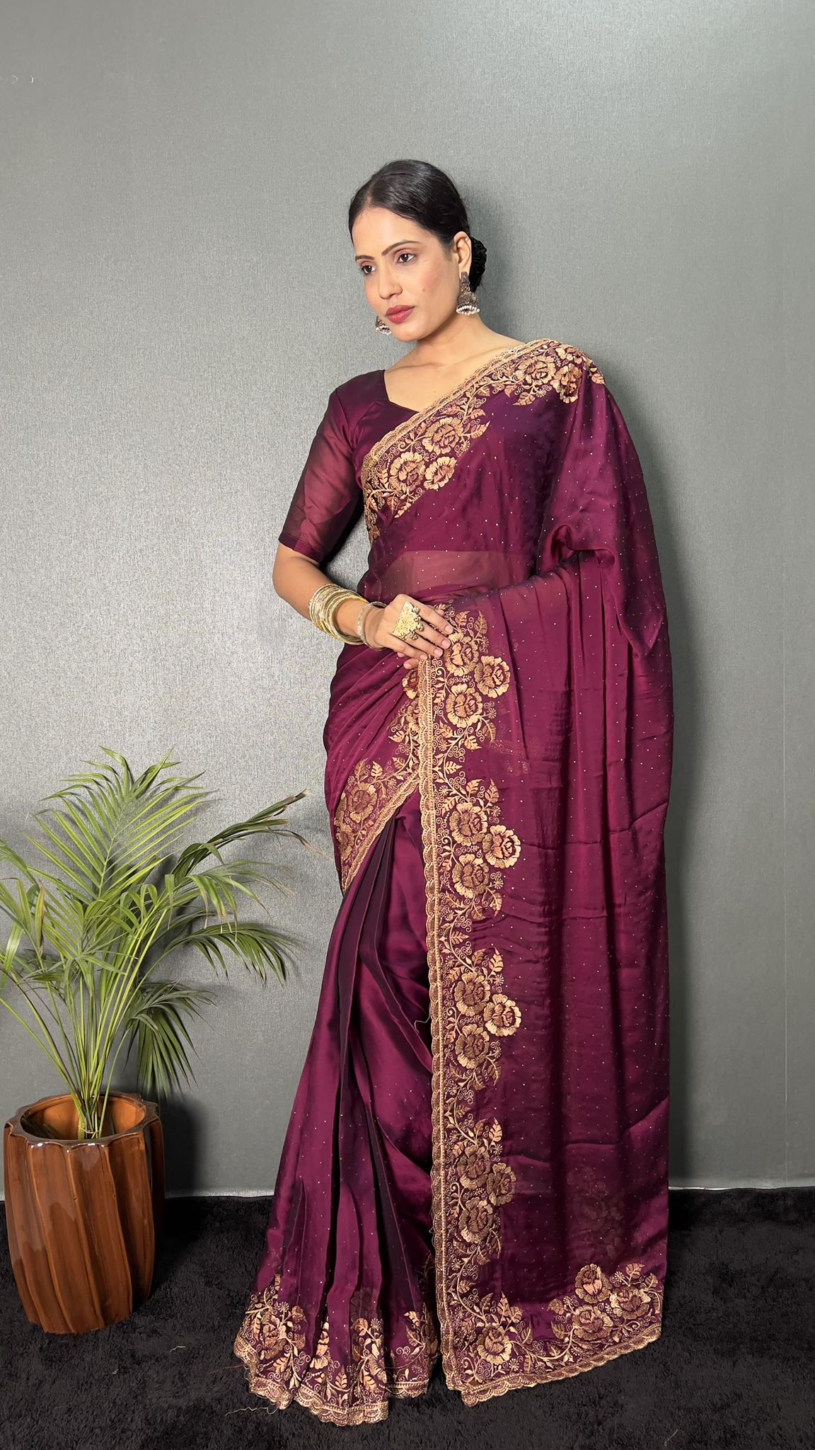 Siyamala Ready To Wear Saree Purple with Stitched Blouse