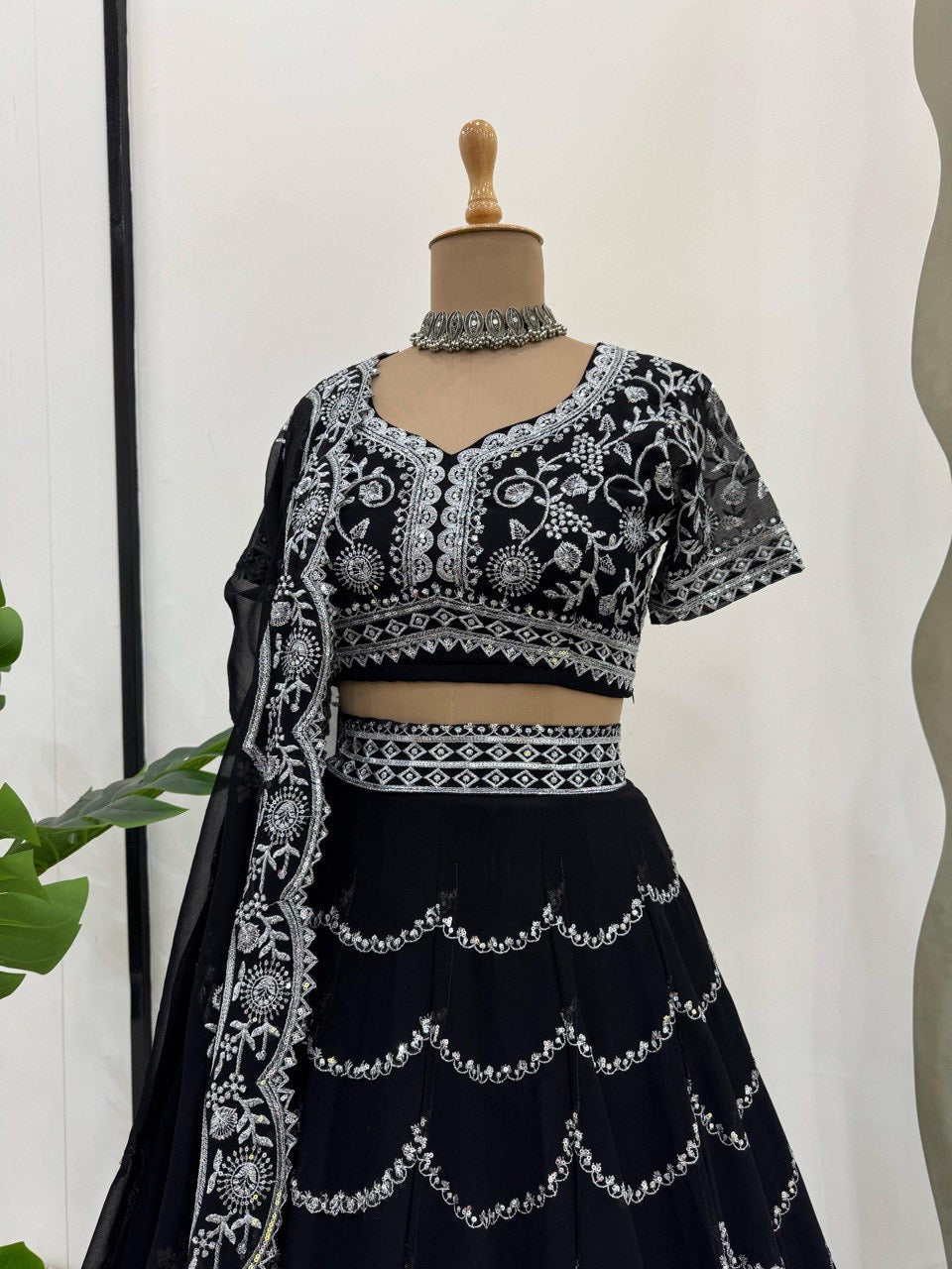 Unstitched Black Lehenga