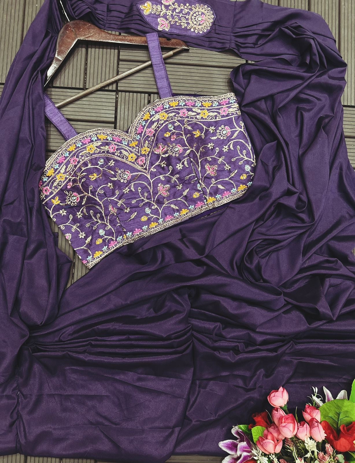 Ready to Wear with Readymade Blouse Purple Floral