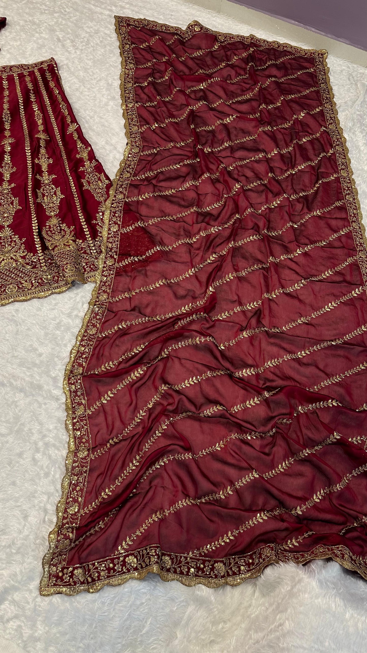 Annett Unstitched Lehenga Bordeaux