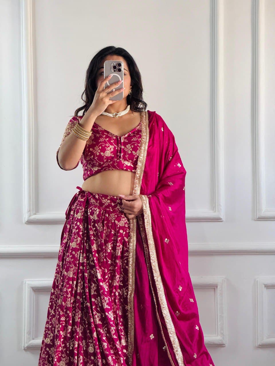 Unstitched Rose/Pink Lehenga
