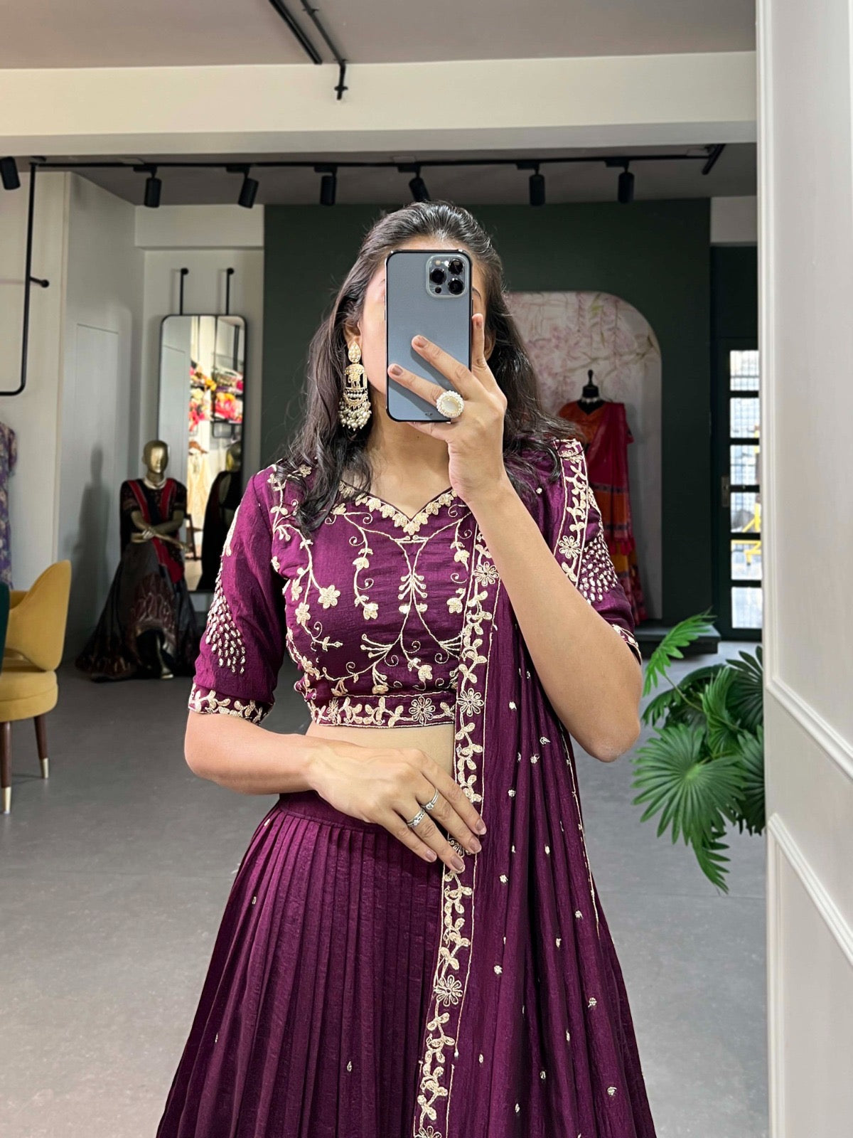 Unstitched Mulberry Colour Lehenga