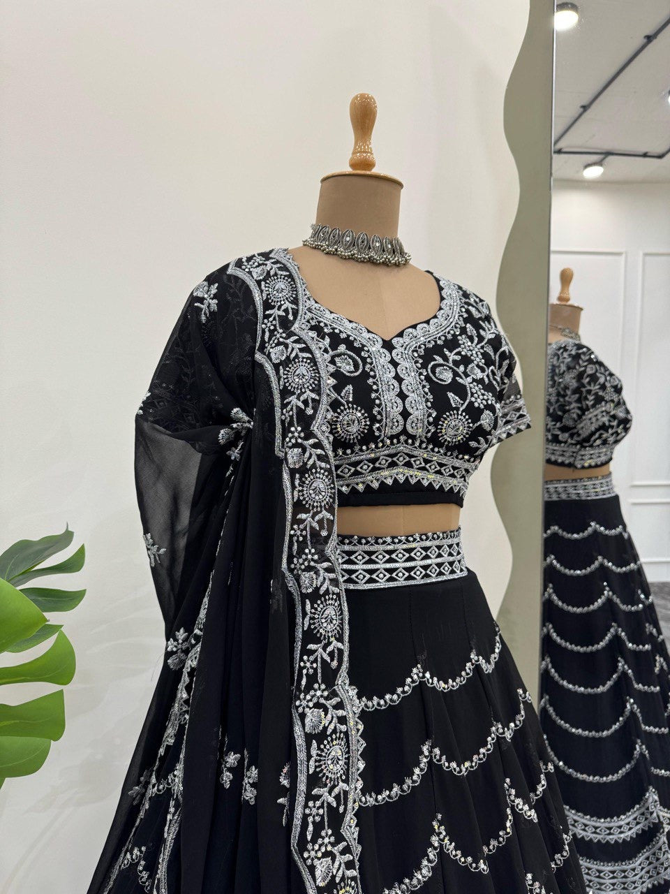 Unstitched Black Lehenga