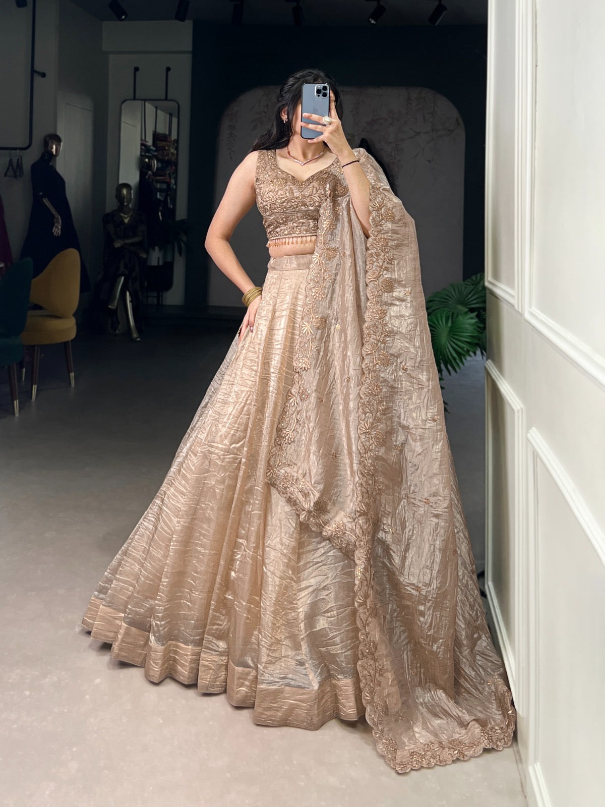 Mughal Unstitched Lehenga Beige