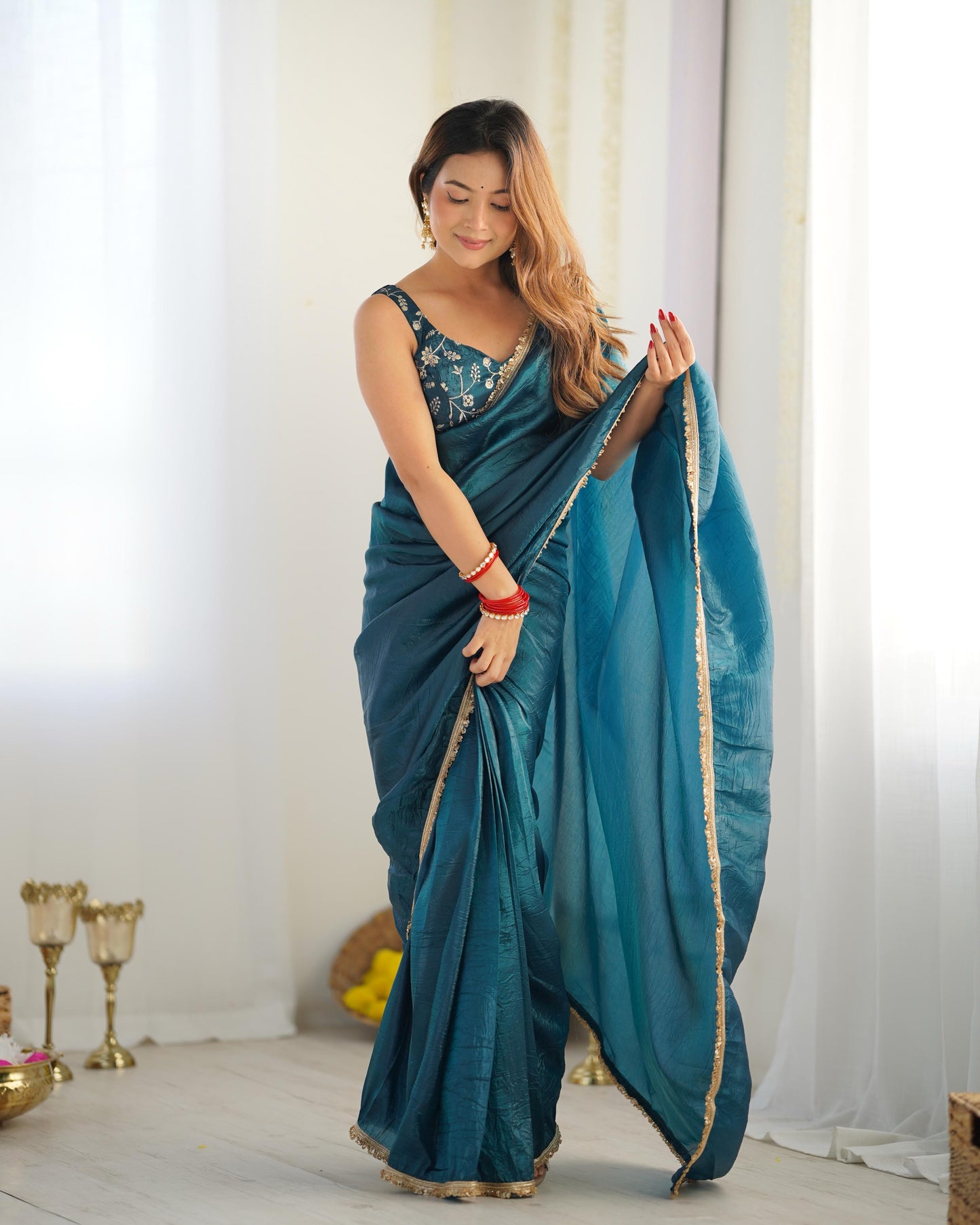 One Minute Saree Blue