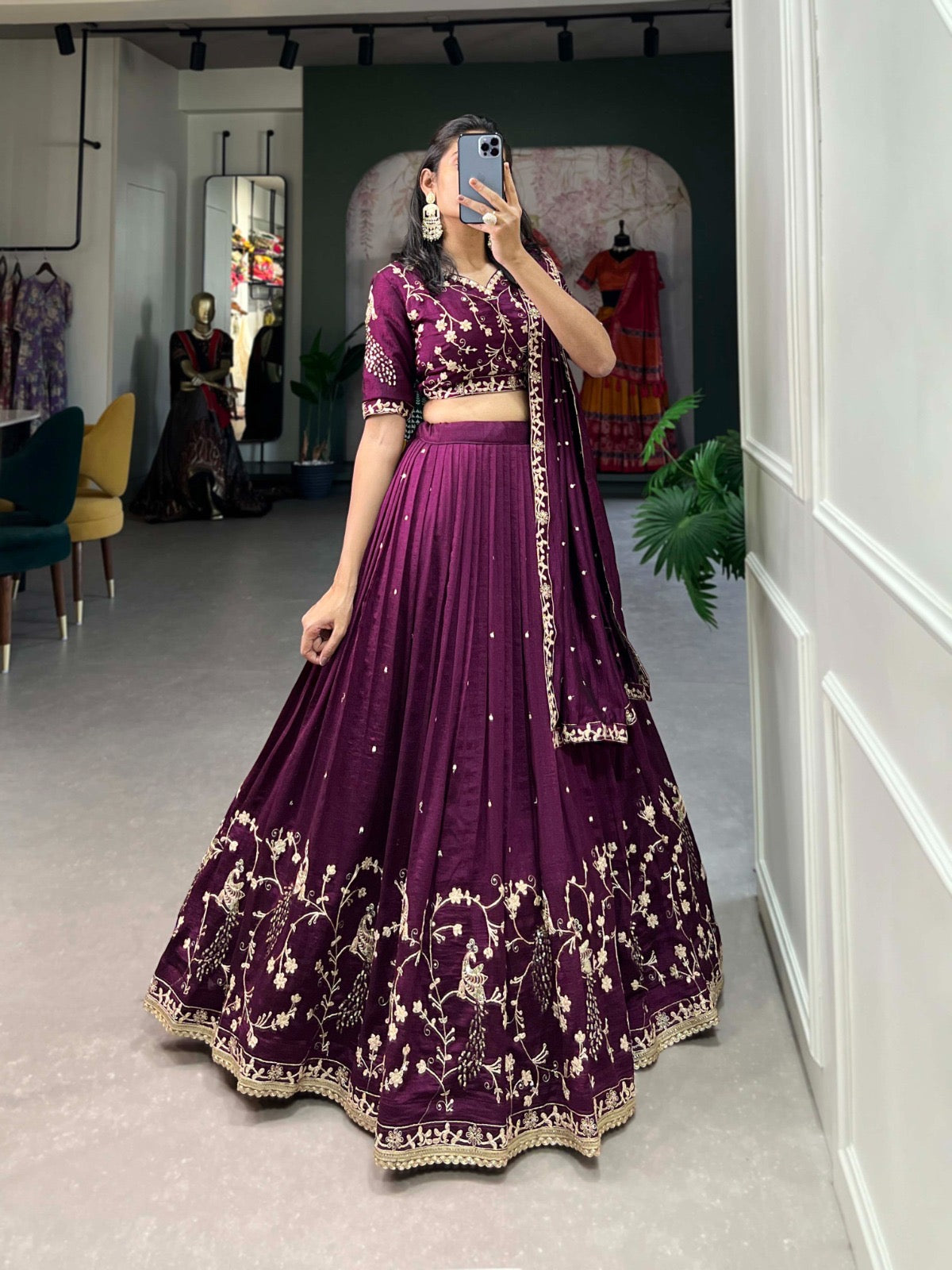 Unstitched Mulberry Colour Lehenga