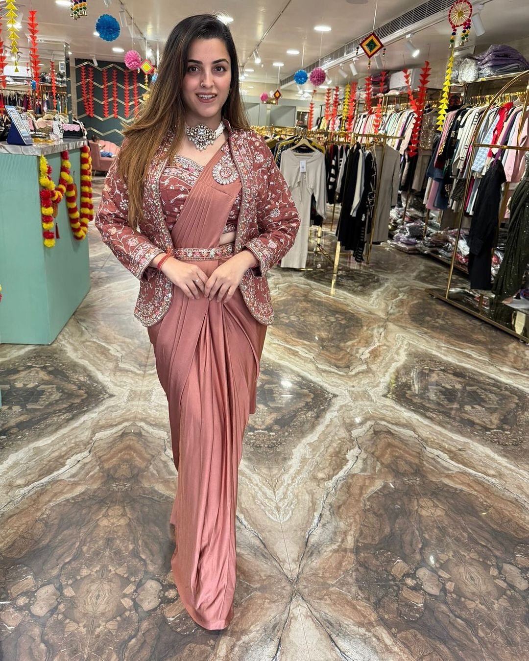 Ready to Wear with Readymade Blouse Rose Floral