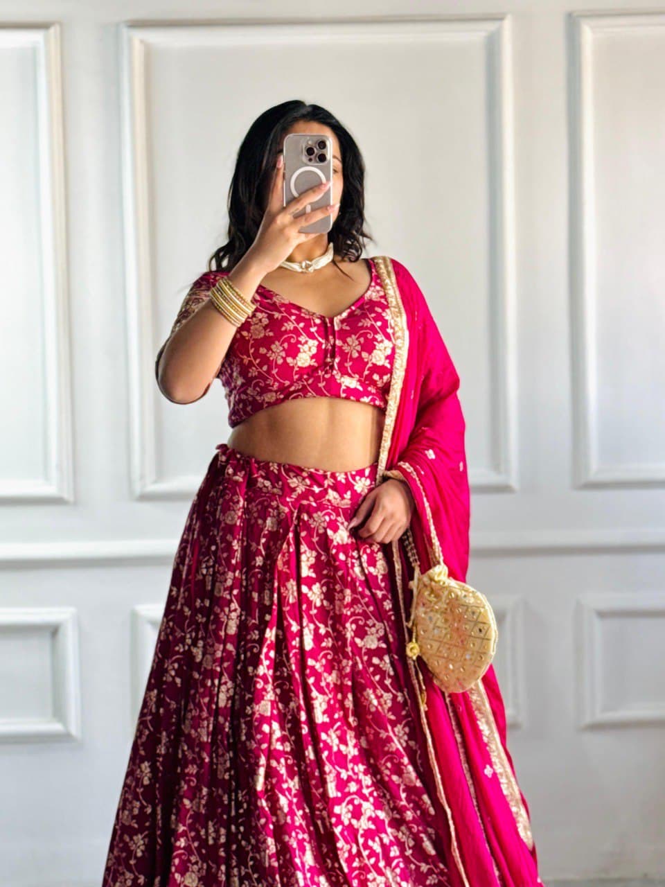 Unstitched Rose/Pink Lehenga