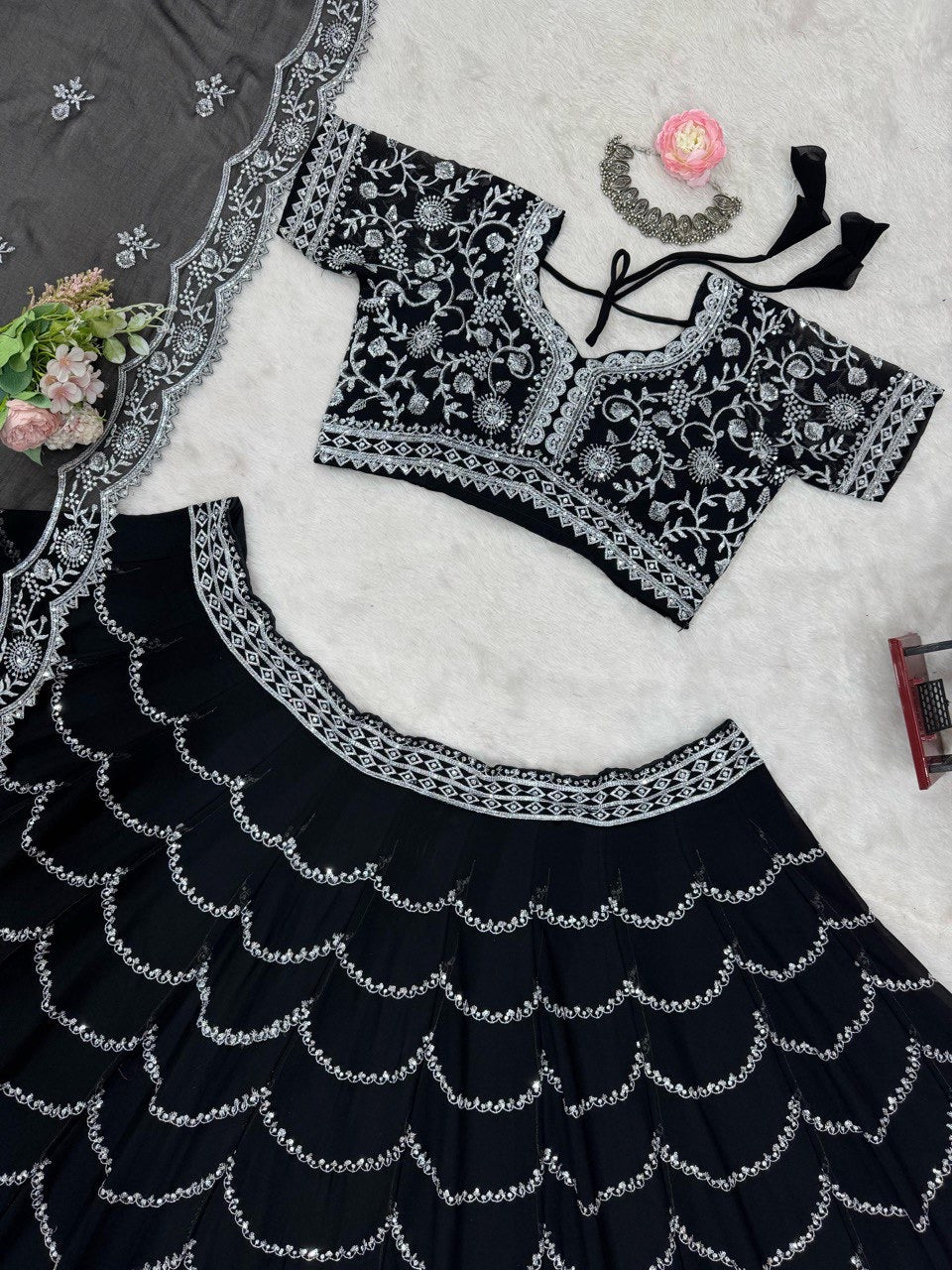Unstitched Black Lehenga