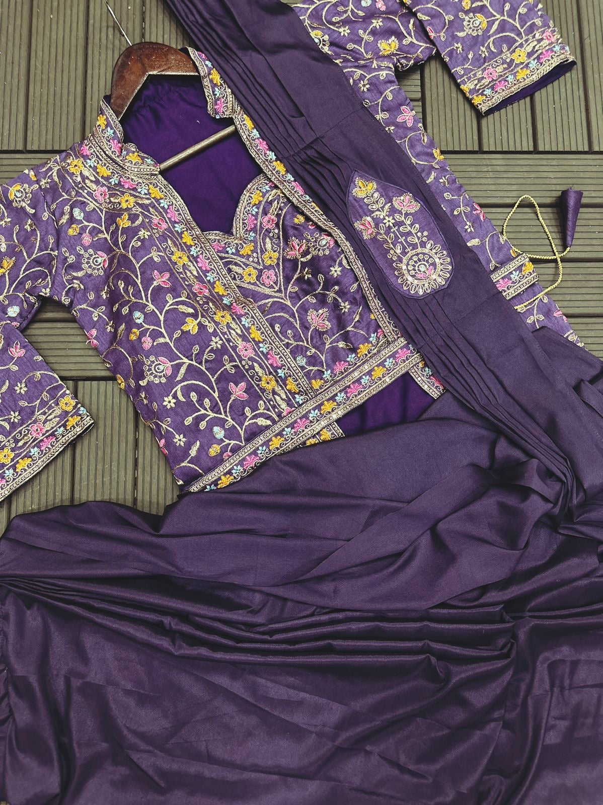 Ready to Wear with Readymade Blouse Purple Floral