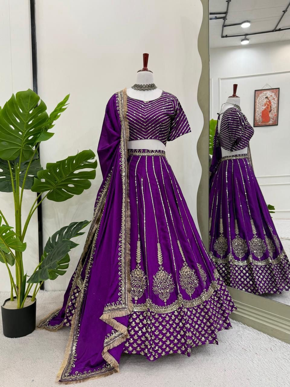 Suzhal Unstitched Lehenga Purple