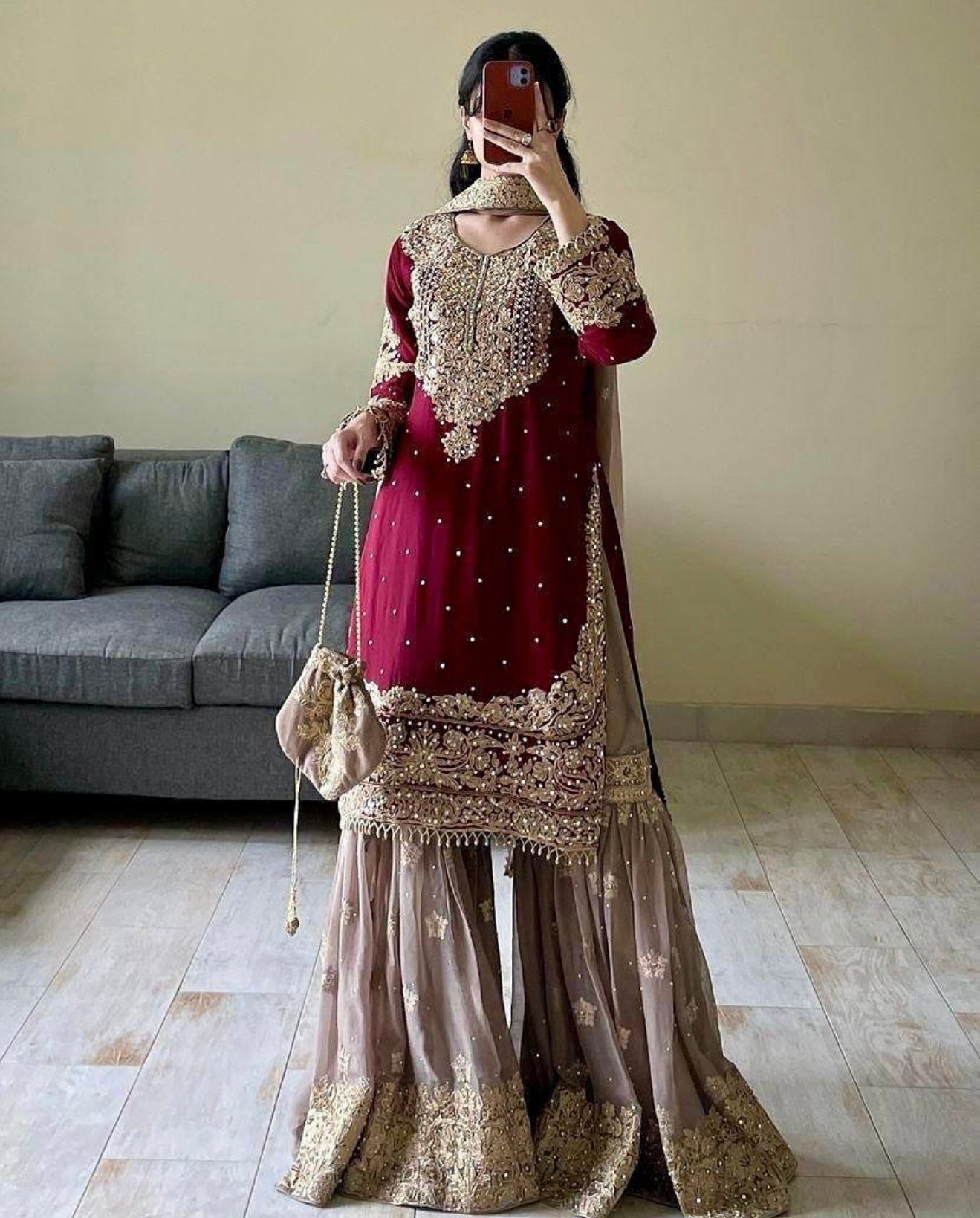 Azaan Gharara/Sharara Red