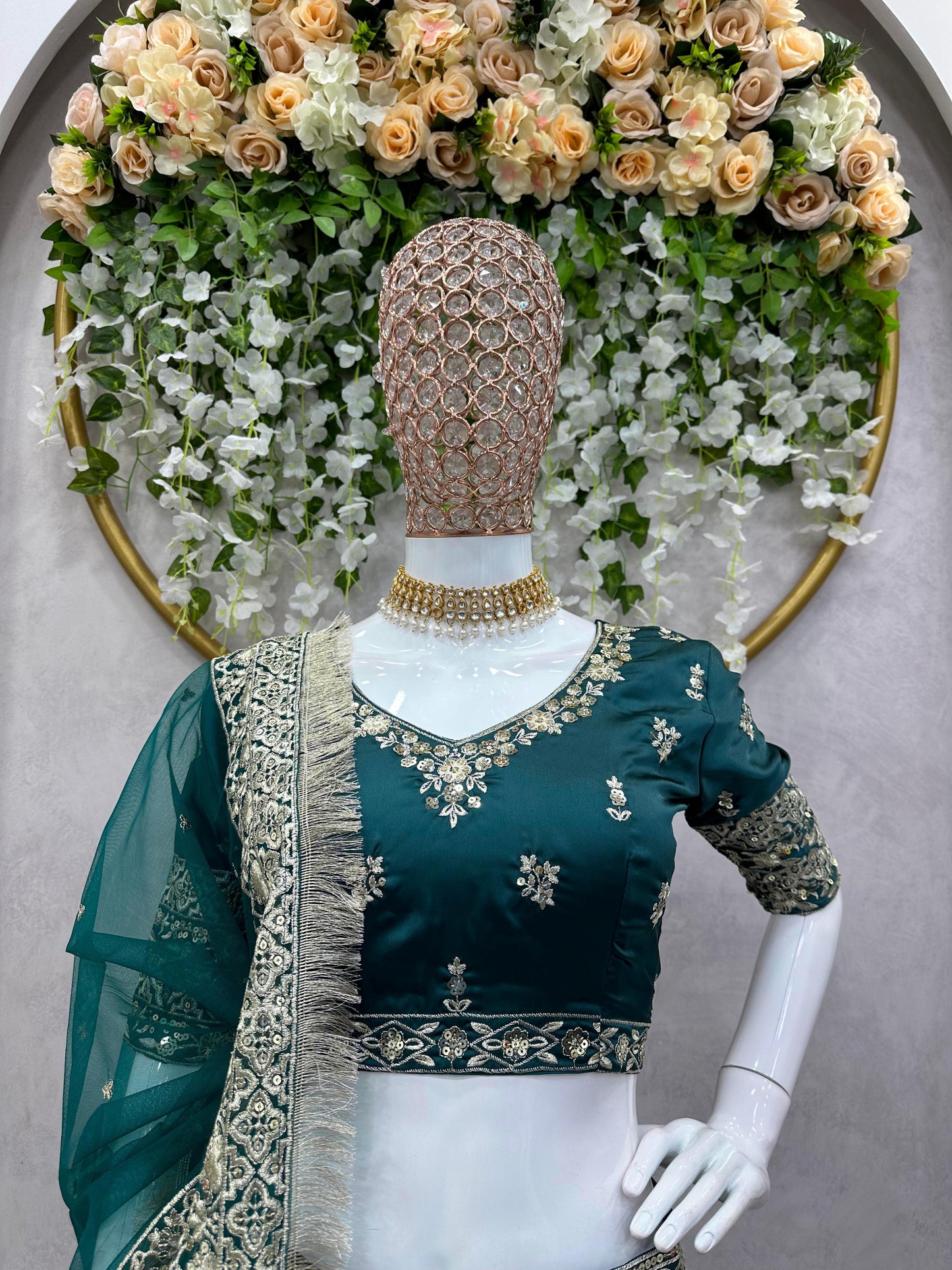 Aliya Unstitched Lehenga Turquoise