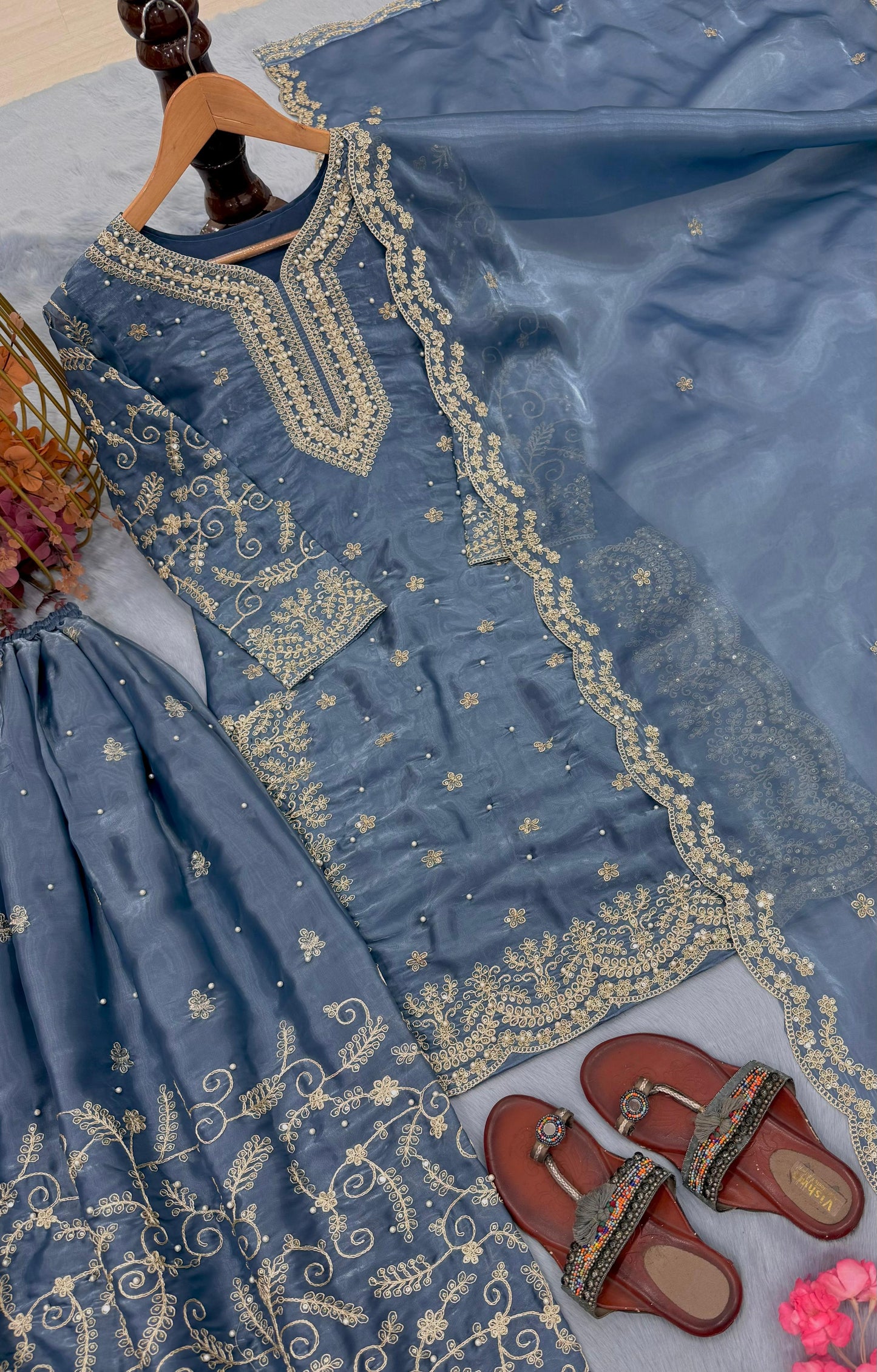 Roshni Sharara Blue Grey
