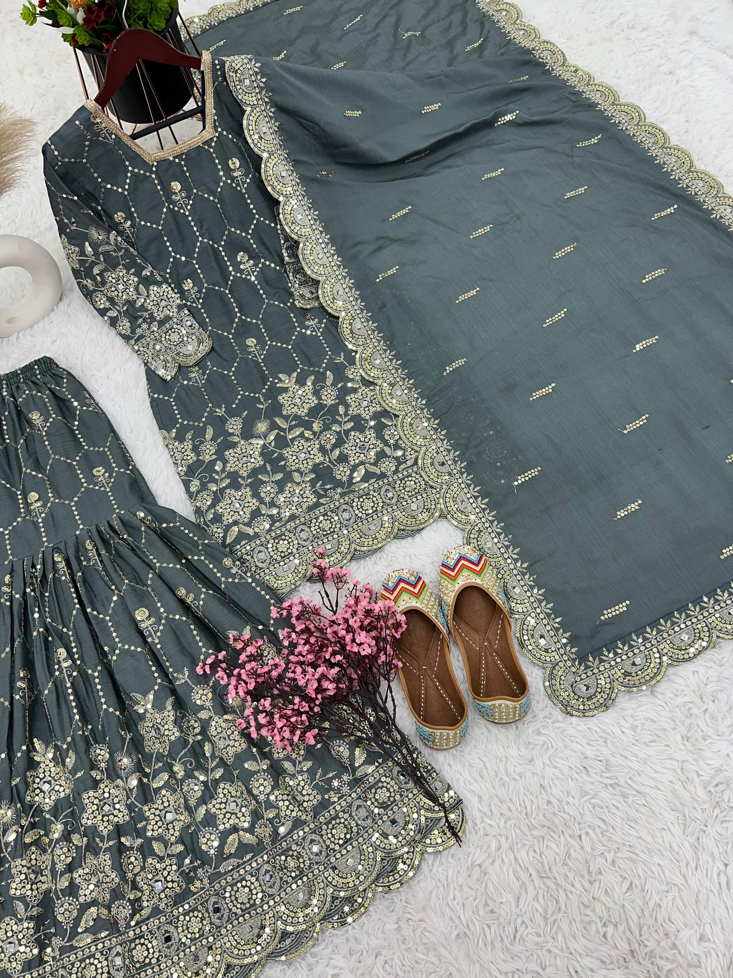 Isha Sharara Light Grey