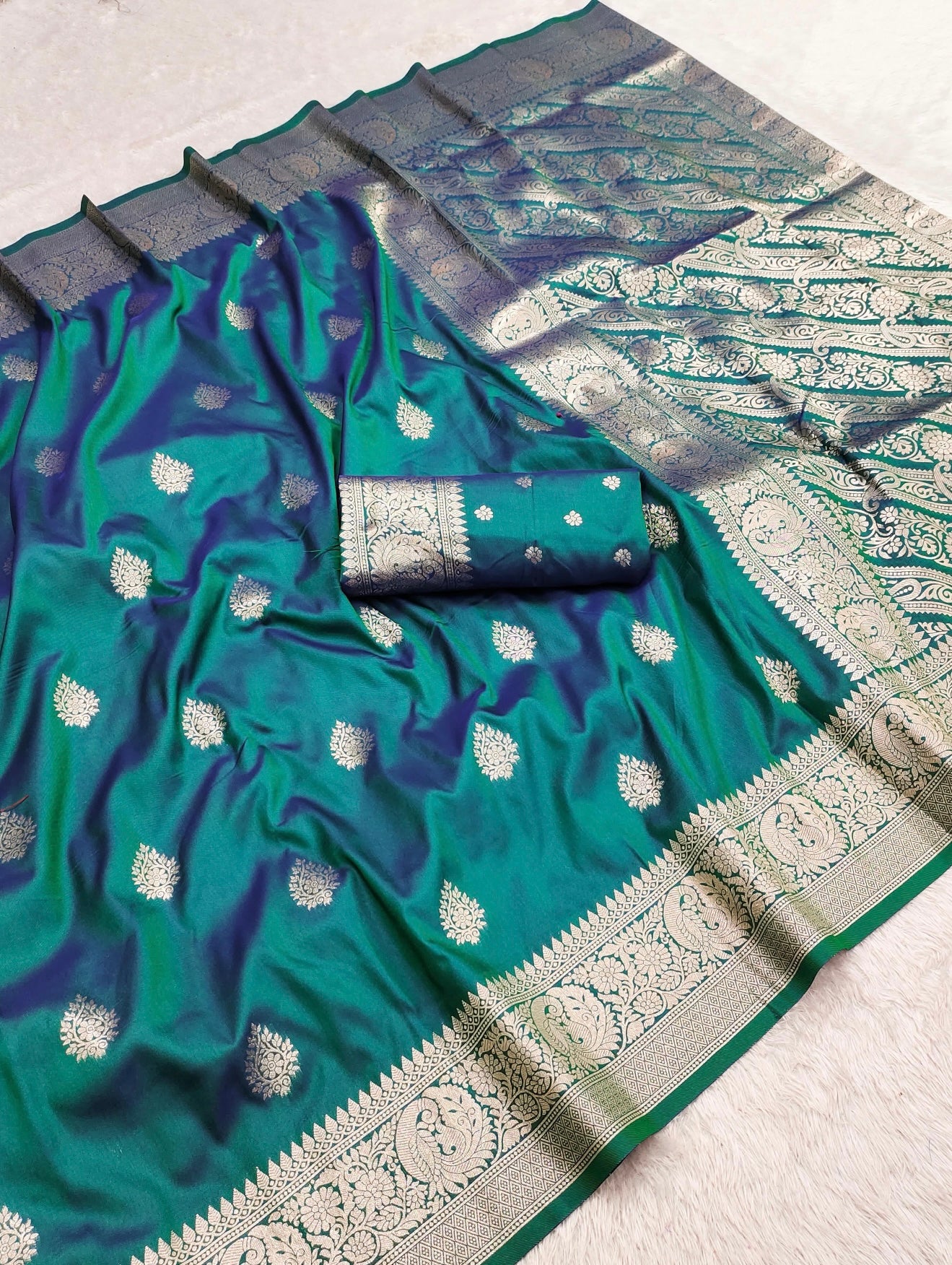 Banarasi Semi Silk Saree Turquoise
