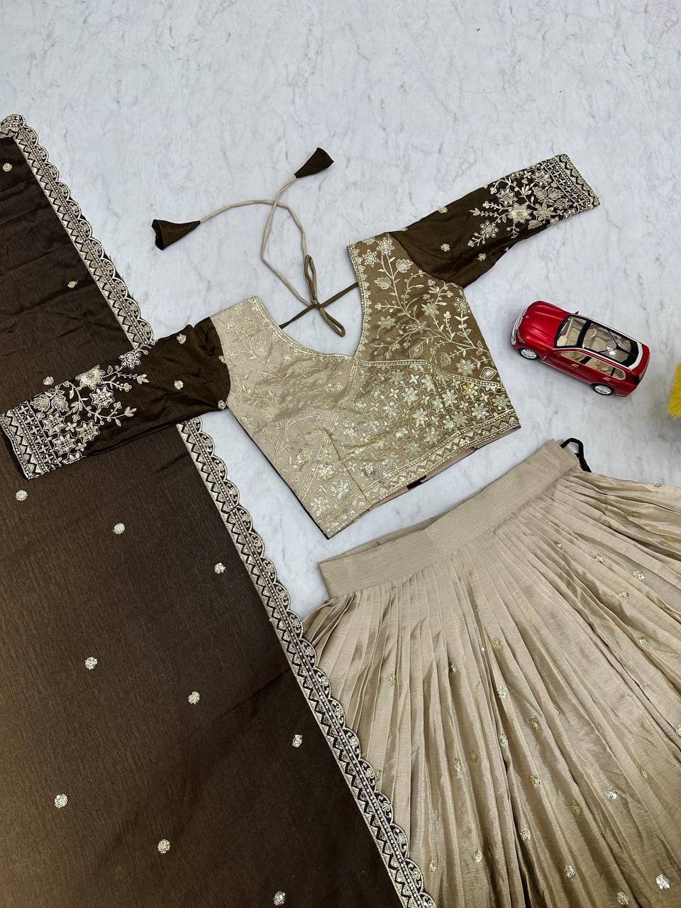 Brown Fully Stitched Lehenga