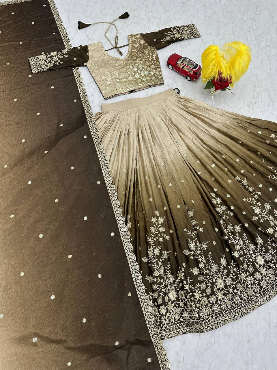 Brown Fully Stitched Lehenga