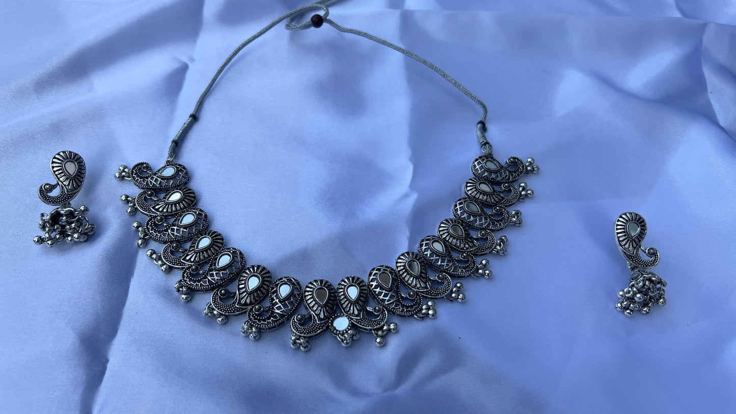 Oxidised Choker Set Silver