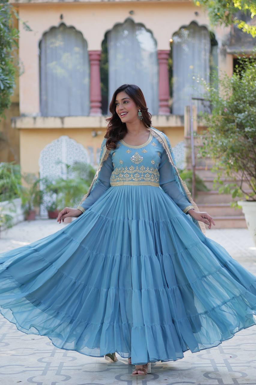 Nargis Anarkali Sky Blue