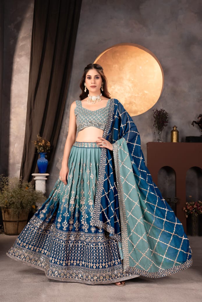 Unstitched Blue Lehenga