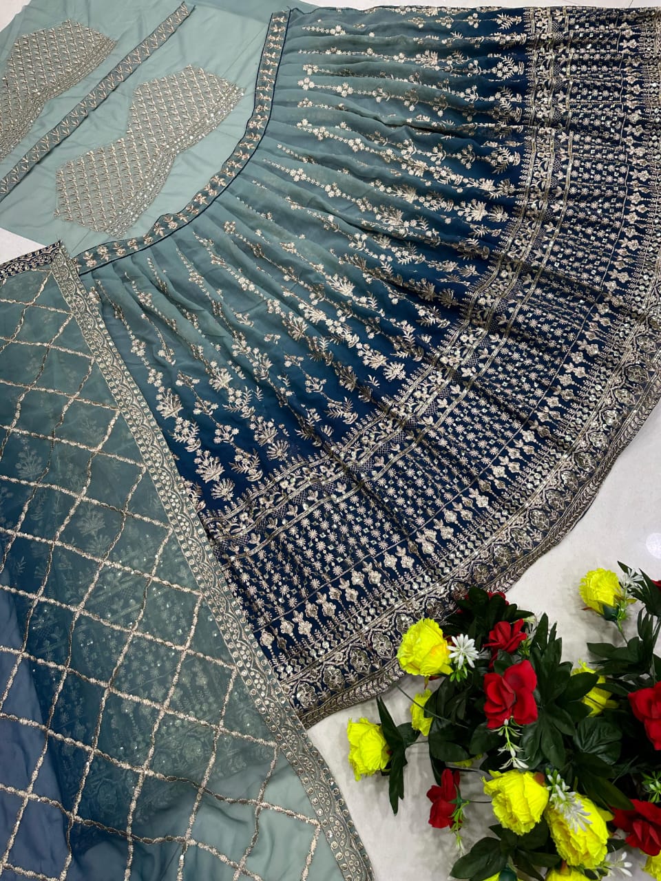 Unstitched Blue Lehenga