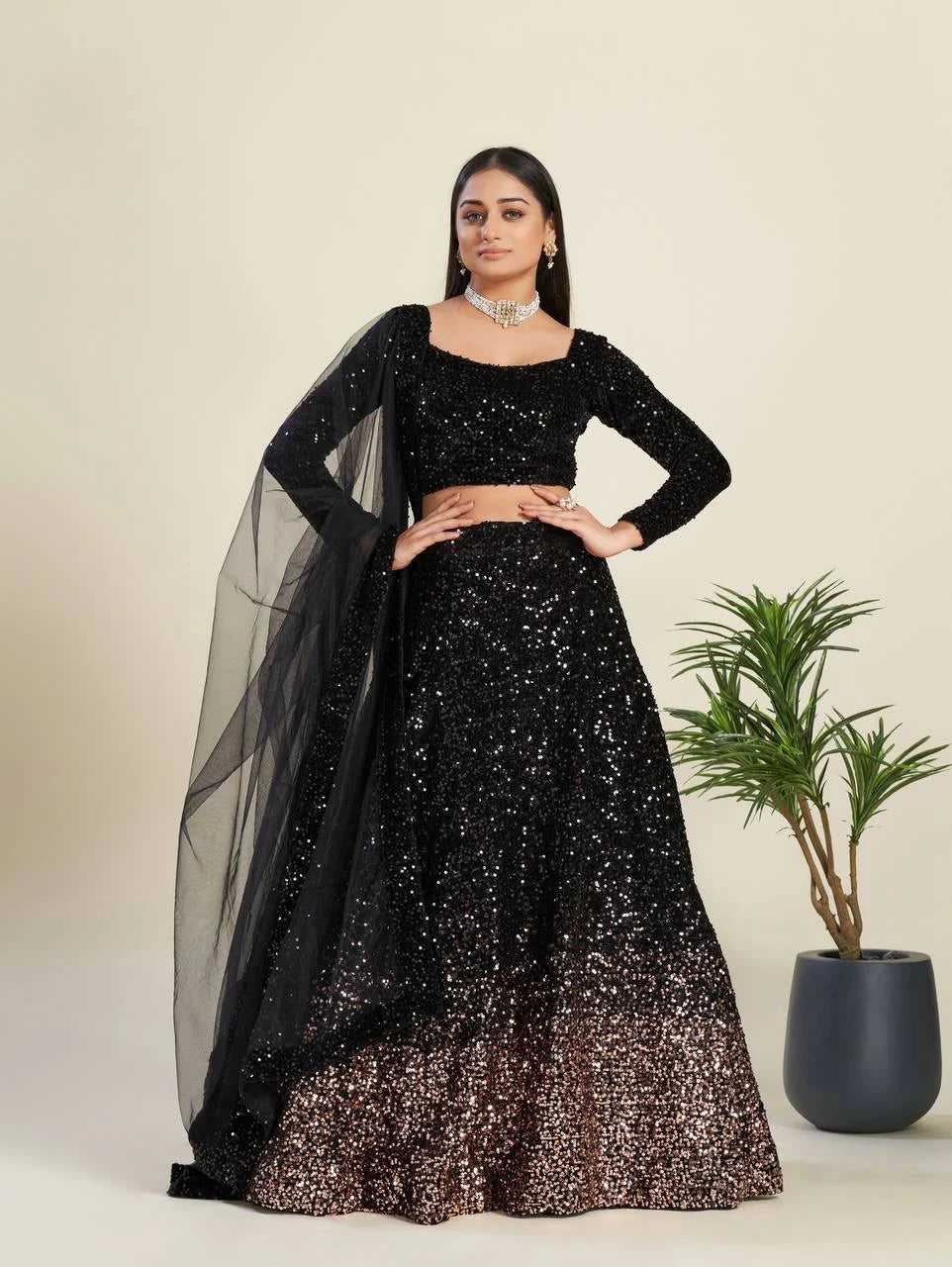 Zara Unstitched Black Lehenga