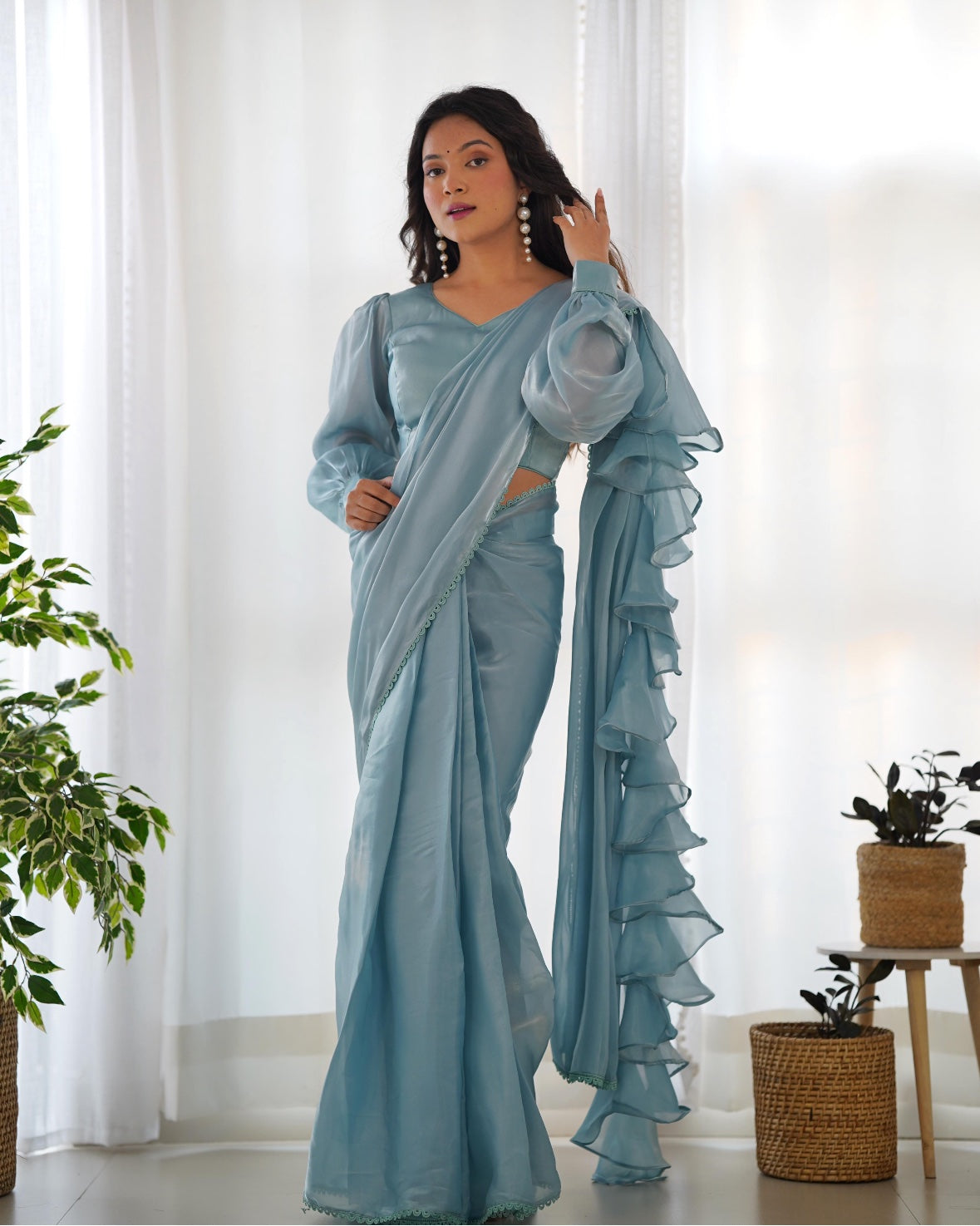 One Minute Saree & Blouse Baby Blue