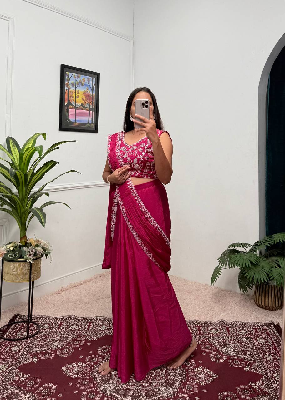 Ready To Wear Saree with Readymade Blouse Rose