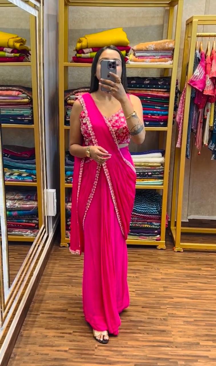 Ready To Wear Saree with Readymade Blouse Rose