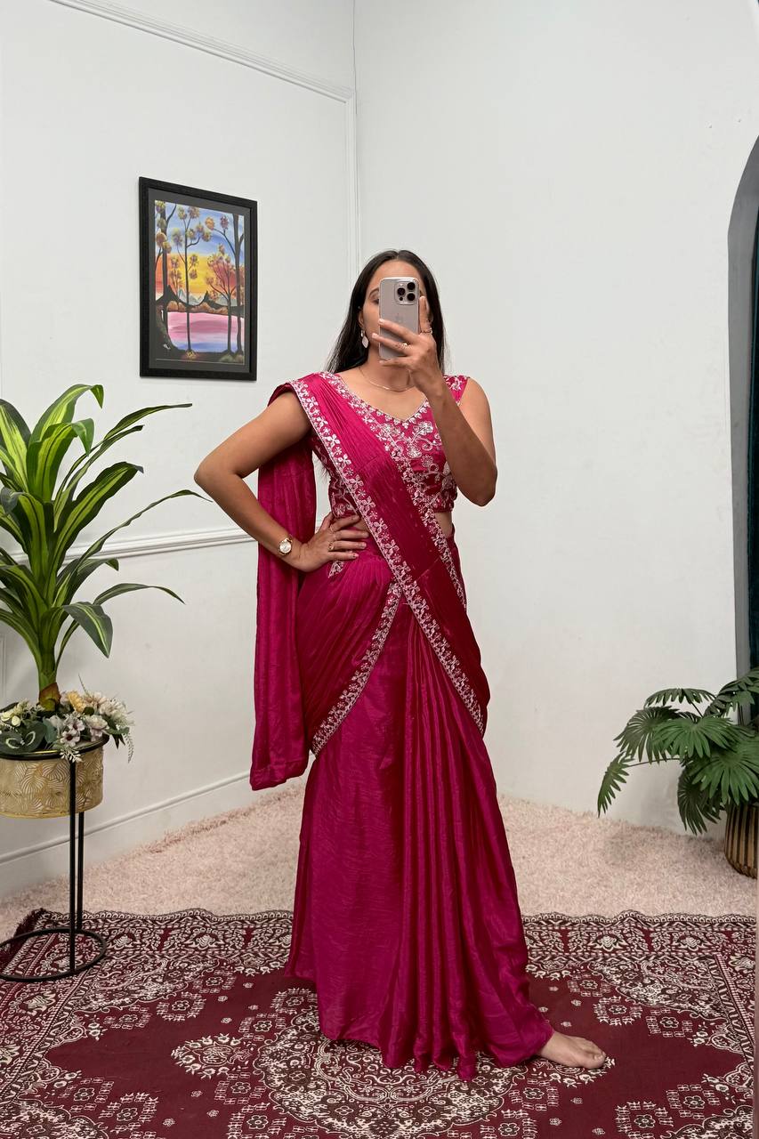 Ready To Wear Saree with Readymade Blouse Rose