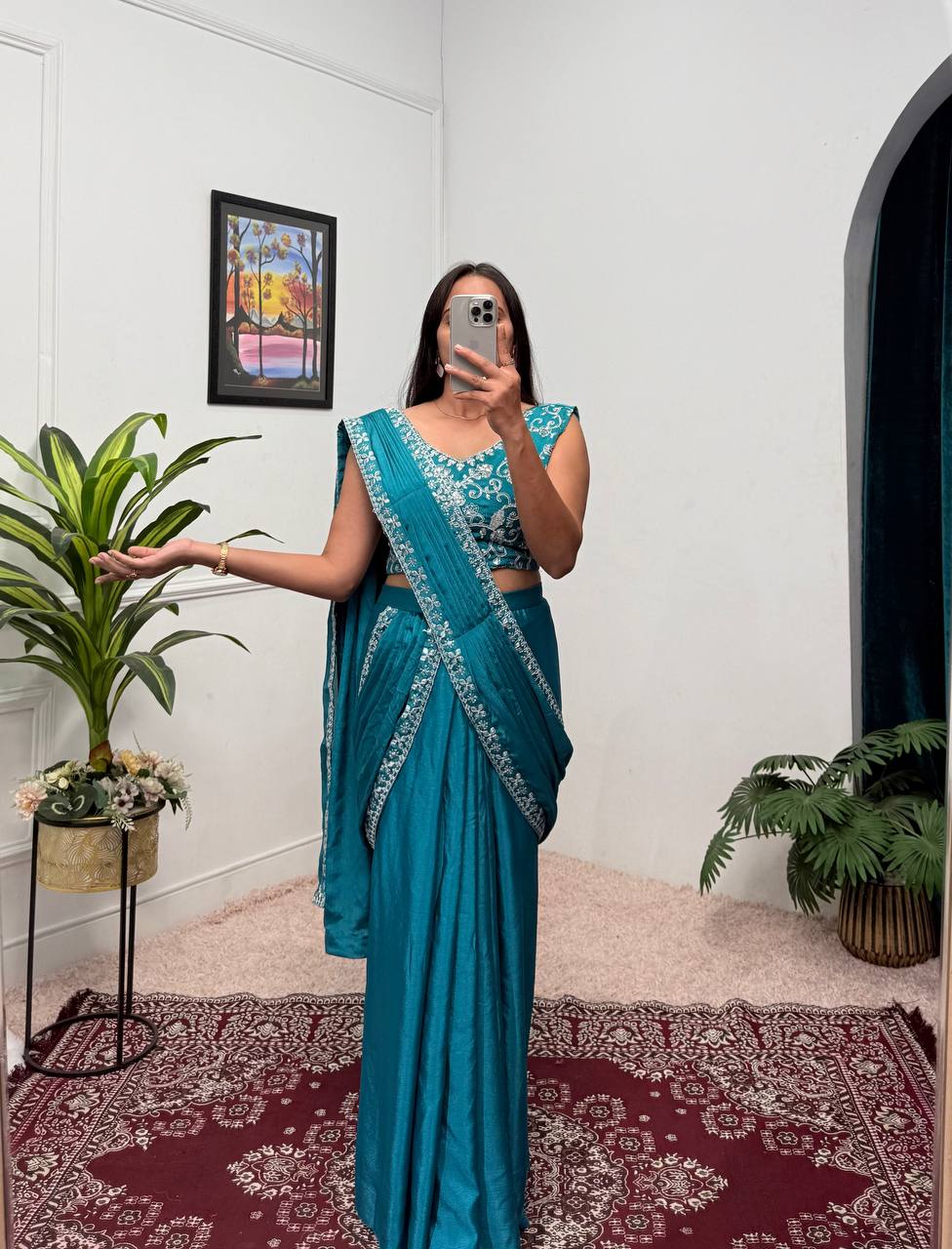 Ready To Wear Saree with Readymade Blouse Blue