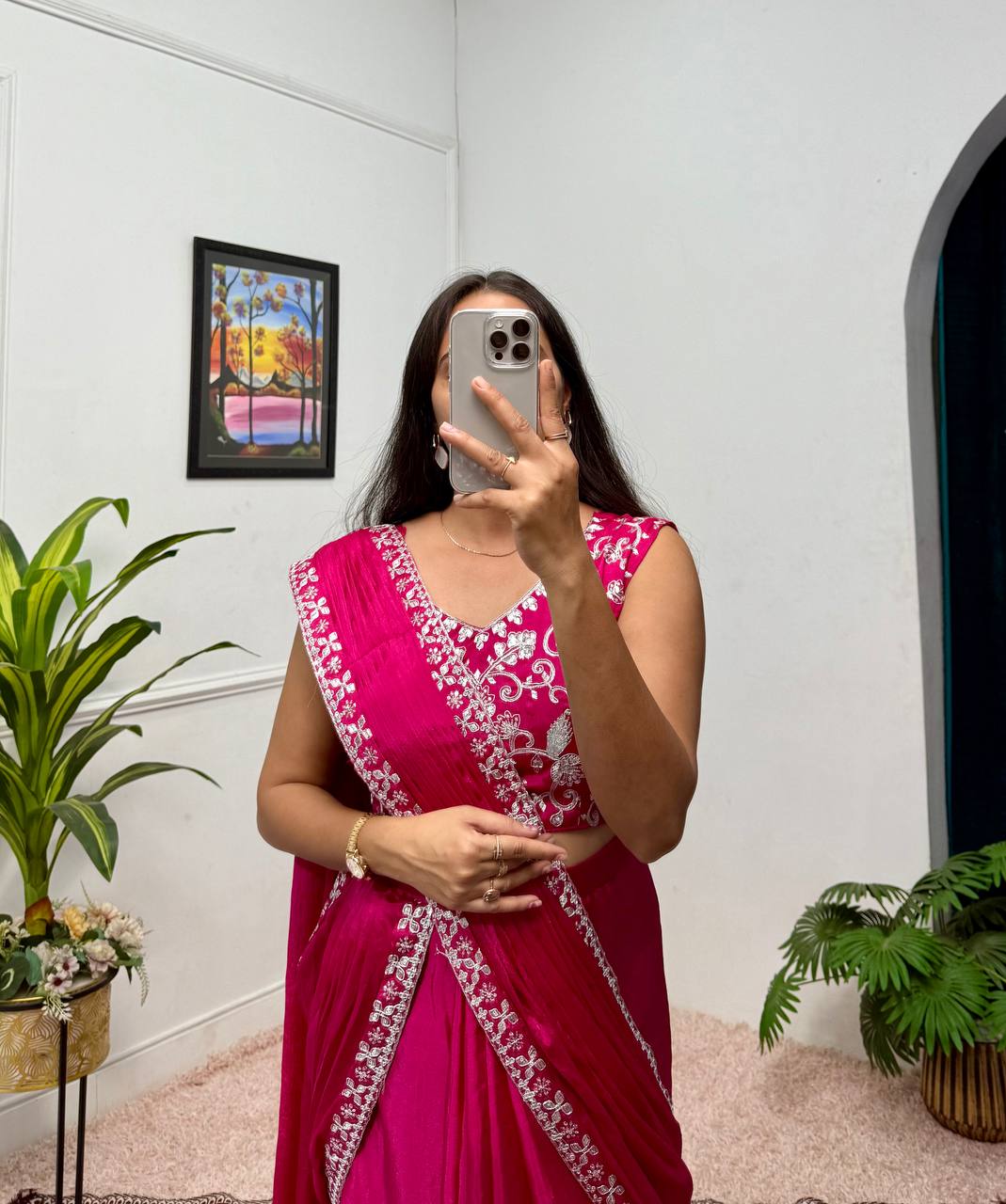 Ready To Wear Saree with Readymade Blouse Rose