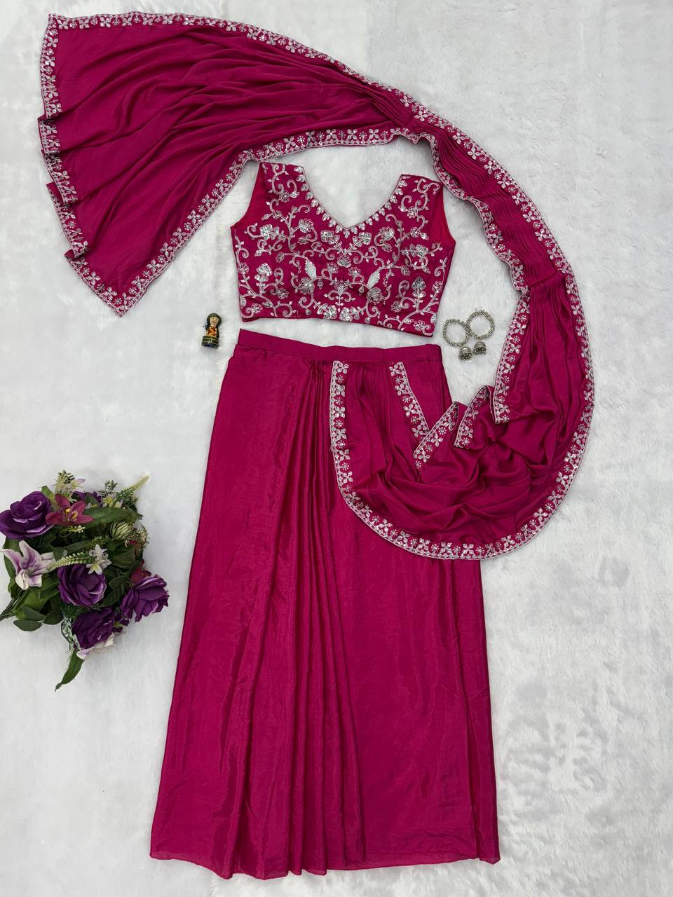 Ready To Wear Saree with Readymade Blouse Rose
