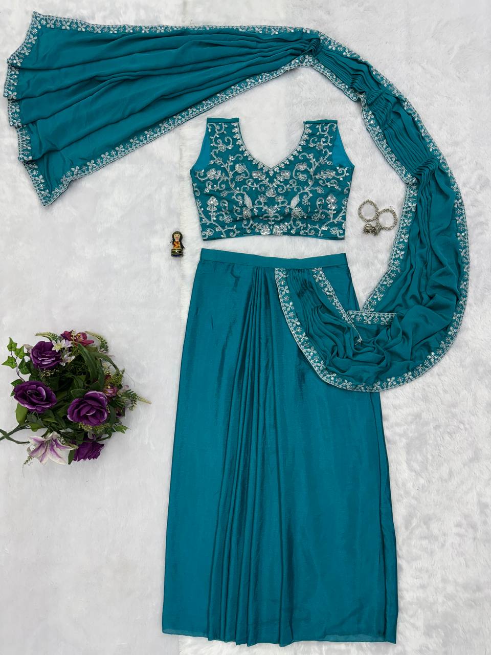 Ready To Wear Saree with Readymade Blouse Blue