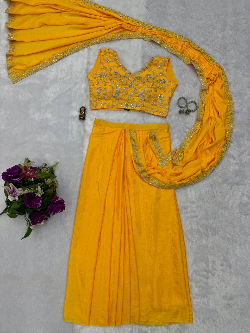 Ready To Wear Saree with Readymade Blouse Yellow