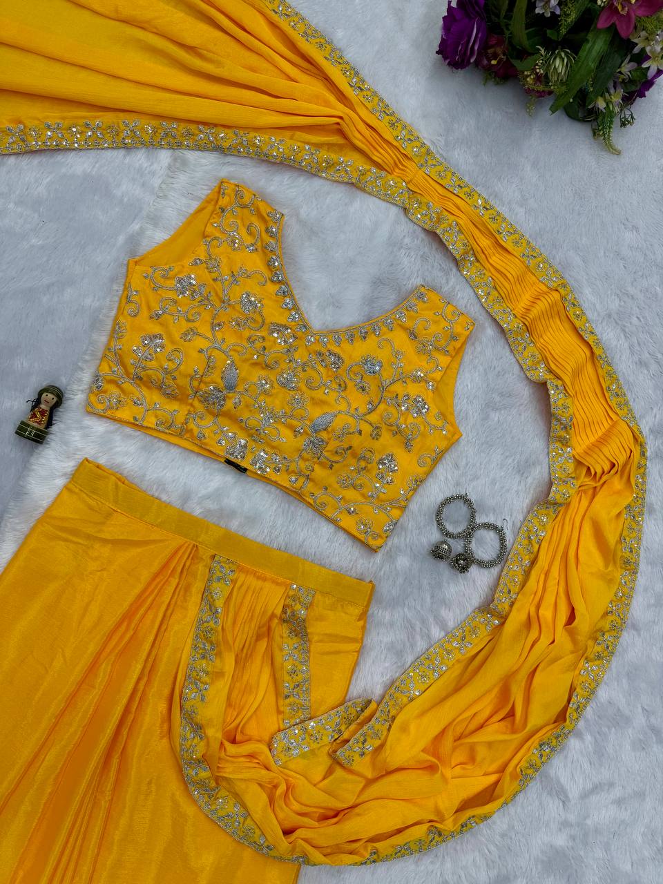 Ready To Wear Saree with Readymade Blouse Yellow