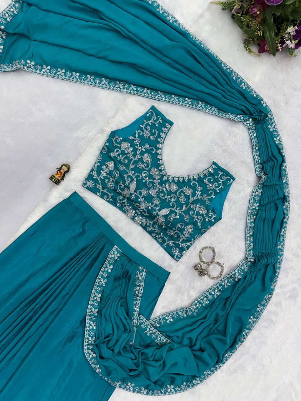 Ready To Wear Saree with Readymade Blouse Blue