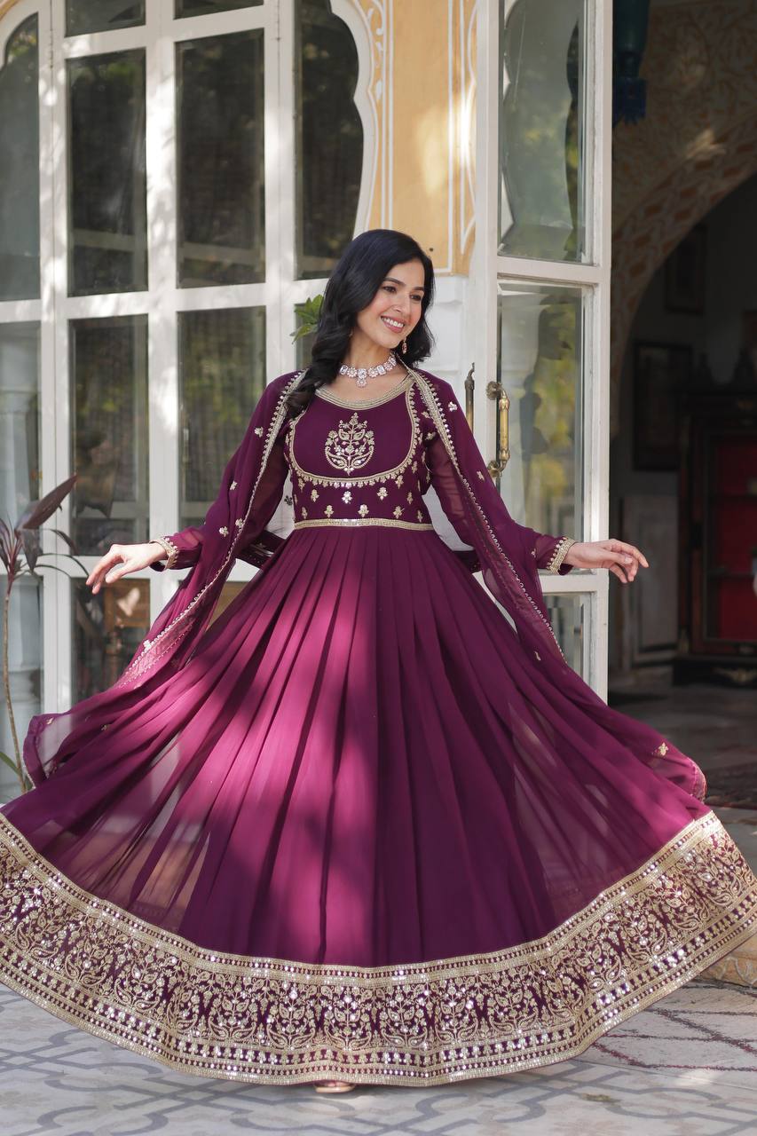 Golden Glow Anarkali Purple