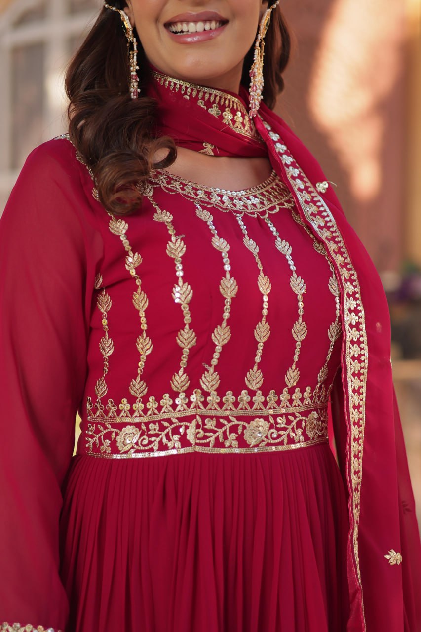 Golden Petal Anarkali Raspberry