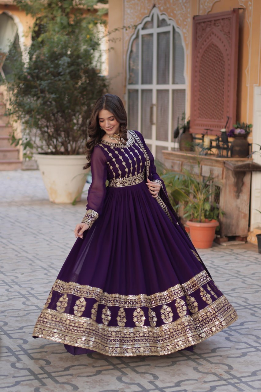 Golden Petal Anarkali Purple