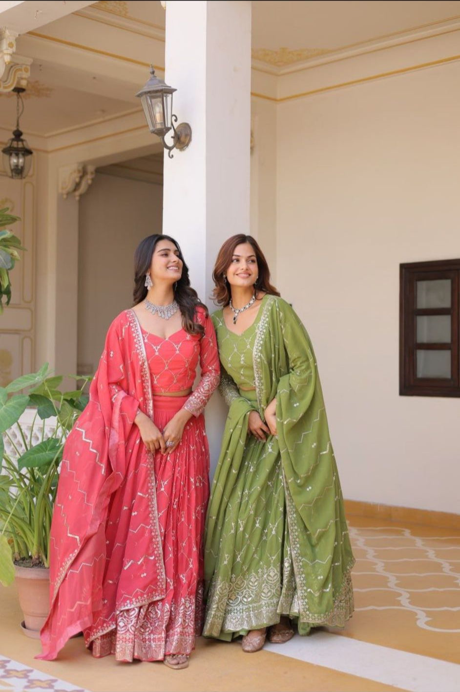 Green/Rose Fully Stitched Lehenga