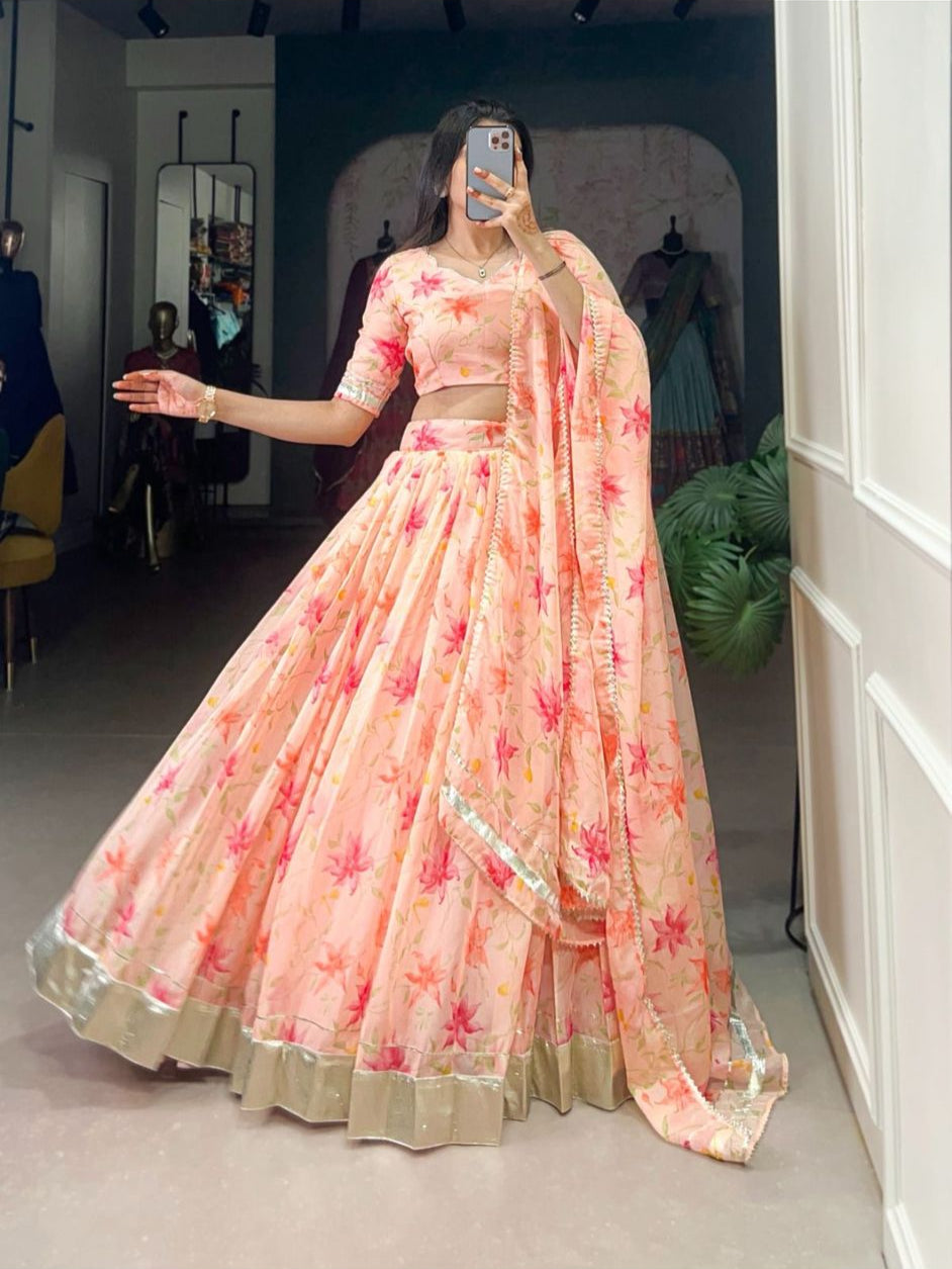Unstitched Peach Lehenga