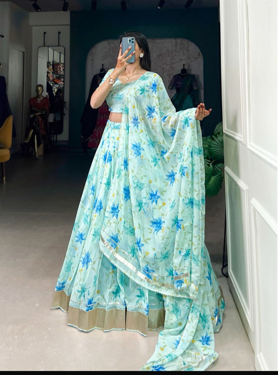 Unstitched Blue Lehenga