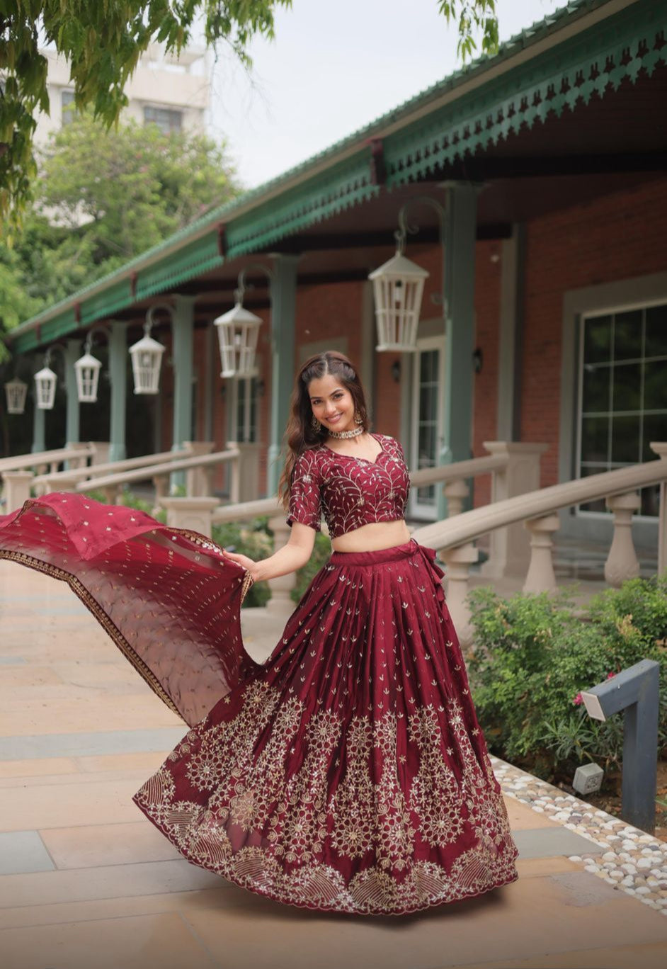 Unstitched Bordeaux Lehenga