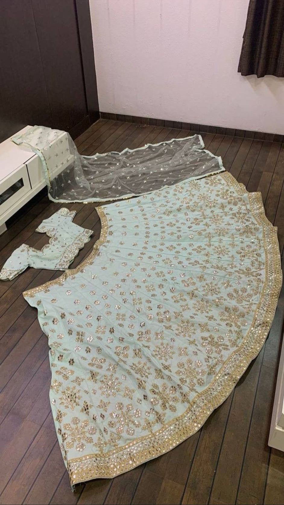 Unstitched Green Lehenga