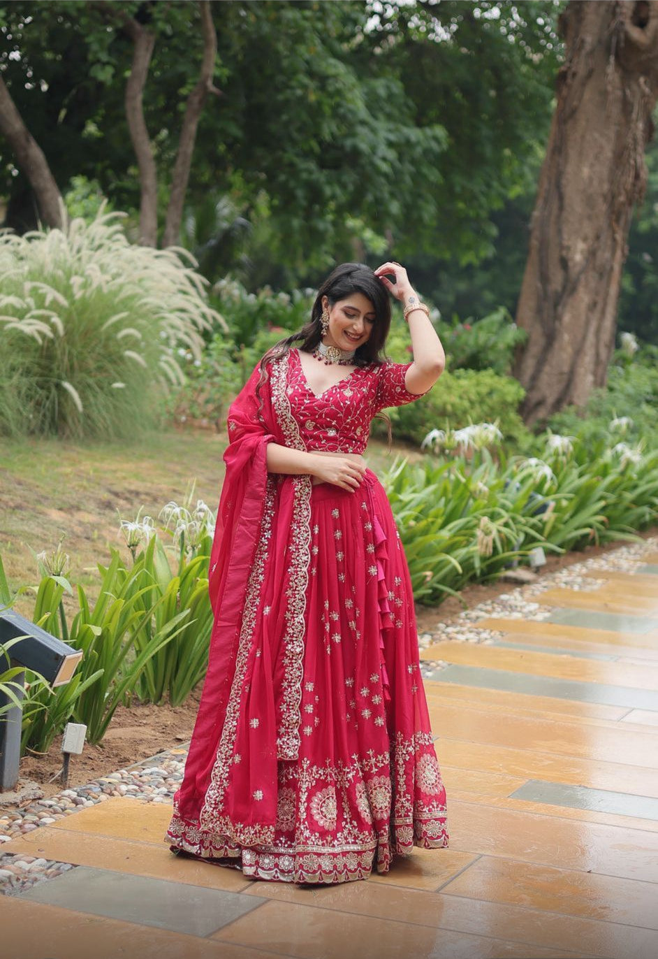 Unstitched Lehenga Red