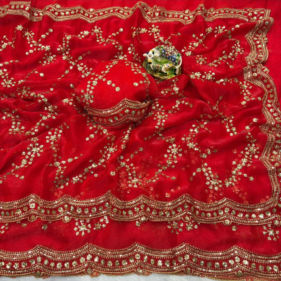 Kaveri Party Saree Red